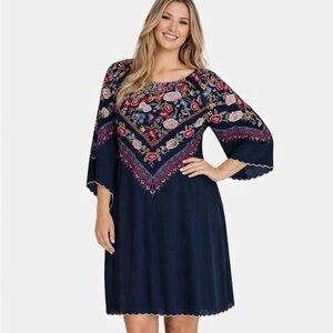 Johnny Was Maryam Heavily Embroidered Blue Birds Butterfly Dress NWT